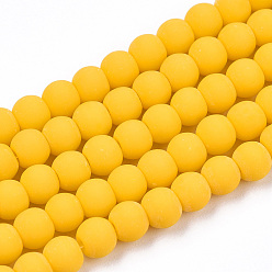Gold Opaque Glass Beads Strands, Frosted, Round, Gold, 4~4.5mm, Hole: 0.8mm, about 97~99pcs/strand, 14.76 inch~14.96 inch(37.5~38cm)