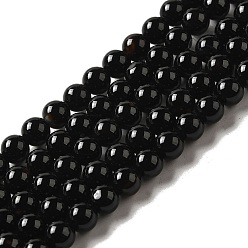 Черный Природный агат бисер нитей, окрашенные, круглые, чёрные, 6 мм, отверстие : 1 мм, около 65 шт / нитка, 15.5 дюйм