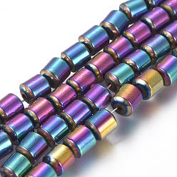 Multi-color Plated Magnetic Synthetic Hematite Beads Strands, Vacuum Plating, Column, Multi-color Plated, 4x5mm, Hole: 1mm, about 85pcs/Strand, 15.94 inch(40.5cm)