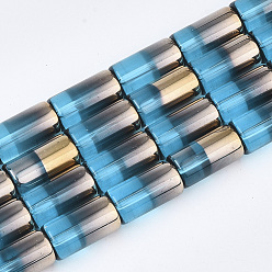 Deep Sky Blue Half Electroplate Glass Beads Strands, Column, Deep Sky Blue, 19.5~20x10mm, Hole: 1.4mm, about 15~17pcs/strand, 13.39 inch(34cm)