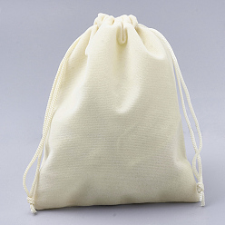 Beige Bolsas de terciopelo rectángulo, bolsas de regalo, crema, 9x7 cm
