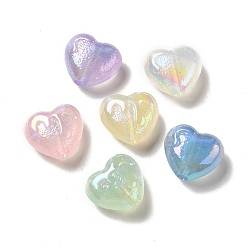 Couleur Mélangete Perles acryliques lumineuses, de couleur plaquée ab , glitter, cœur, couleur mixte, 16.3x18.2x9.9mm, Trou: 3.3mm