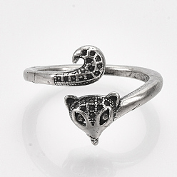 Античное Серебро Сплав манжеты кольца пальцев, лиса, античное серебро, размер США 8 1/2 (18.5 мм)