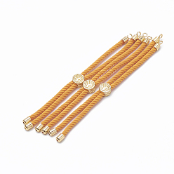 Orange Fabrication de bracelet en nylon torsadé, fabrication de bracelet de curseur, avec les accessoires en laiton, or, orange, 8.7 pouces~9.3 pouces (22.2cm~23.8cm), 3mm, Trou: 1.5mm