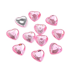 Rose Nacré Cabochons de strass acrylique  , dos plat et facettes, cœur, perle rose, 20x20x4mm