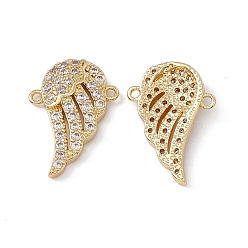 Real 18K Gold Plated Brass Micro Pave Cubic Zirconia Connector Charms, Wing Links, Real 18K Gold Plated, 19x13.5x3mm, Hole: 1.2mm