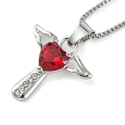 Roja Hada de circonitas cúbicas con collar con colgante de corazón y cadenas de cajas, joyas de aleación de platino y zinc para mujer., rojo, 18.98 pulgada (48.2 cm)