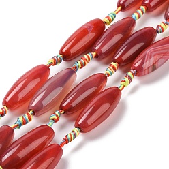 Red Natural Agate Beads Strands, Dyed & Heated, Rice, Red, 29.5~34x9.5~13.5mm, Hole: 2.5mm, about 10pcs/strand, 16''(41cm)