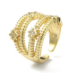 Chapado en Oro Real 18K Anillo de estrella con circonita cúbica transparente, anillo de dedo abierto de banda ancha de latón para mujer, real 18 k chapado en oro, tamaño de EE. UU. 7 1/4 (17.5 mm)