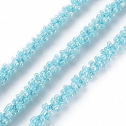 Sky Blue Polyester Cord, with Glass Seed Beads, Sky Blue, 1/4 inch(5~6mm)