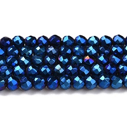 Azul Chapado Abalorios de vidrio electrochapa, lleno chapado, ronda facetas, azul chapado, 3x2.5 mm, agujero: 0.7 mm, sobre 149 unidades / cadena, 14.57'' (37 cm)