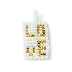 WhiteSmoke Handmade MIYUKI Japanese Seed Loom Pattern Seed Beads, Rectangle with Word LOVE Pendants, WhiteSmoke, 27x13x2mm, Hole: 2.5mm