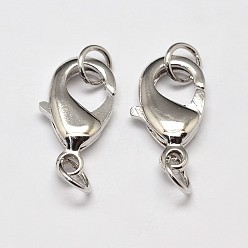 Platinum Rack Plating and Vacuum Plating Brass Lobster Claw Clasps for Jewelry Necklace Bracelet Making, with Two Jump Rings, Cadmium Free & Lead Free, Platinum, 12x7x3mm, Hole: 3mm