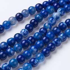 Blue Natural Agate Beads Strands, Dyed & Heated, Grade A, Round, Blue, 6mm, Hole: 1mm, about 62pcs/strand, 14.9 inch(38cm)
