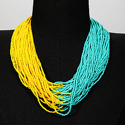 Jaune Colliers multi-rangs de perles en plastique, collier de style bohème, jaune, 20.87 pouce (53 cm)