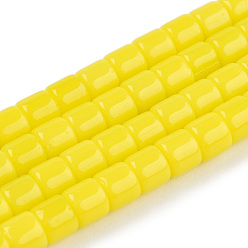 Yellow Opaque Solid Glass Bead Strands, Column, Yellow, 5~5.5x4~4.5mm, Hole: 1.4mm, about 95~99pcs/strand, 15.28 inch~39.3 inch(38.8~39.3cm)