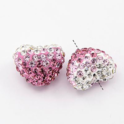 Light Rose Polymer Clay Rhinestone Beads, Grade A, Heart, Light Rose, 13x15x11mm, Hole: 1mm
