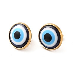 Golden Resin Evil Eye Stud Earrings, 304 Stainless Steel Jewelry for Women, Golden, 16mm, Pin: 0.7mm