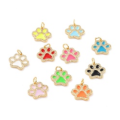 Mixed Color Real 18K Gold Plated Brass Micro Pave Cubic Zirconia Charms, with Jump Ring and Enamel, Long-Lasting Plated, Dog Paw Prints, Mixed Color, 13.5x15x2mm, Jump Ring: 5x1mm, 3mm Inner Diameter