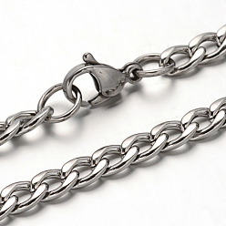 Stainless Steel Color 304 Stainless Steel Curb Chain Necklace, with Lobster Claw Clasps, Stainless Steel Color, 21.6 inch(55cm), 4mm