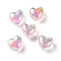 Pink Transparent Acrylic Beads, Bead in Bead, AB Color Plated, Heart, Pink, 19x21.5x14mm, Hole: 3.5mm