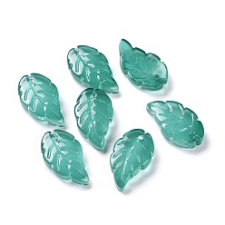 Cyan Oscuro Colgantes de cristal de jade de imitación de pintura para hornear, hoja, cian oscuro, 18x10x2.9 mm, agujero: 1.2 mm