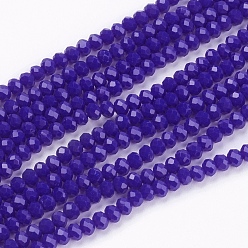 Фиолетовый Непрозрачные сплошной цвет стеклянной бусины пряди, имитация нефрита, граненые, рондель, фиолетовые, 3x2 мм, отверстие : 0.8 мм, около 185~190 шт / нитка, 14.9~17.3 дюйм (38~44 см)