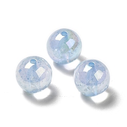 Light Sky Blue UV Plating Transparent Rainbow Iridescent Acrylic Beads, Round, Light Sky Blue, 15.5x15mm, Hole: 2mm