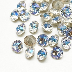 Moonlight Pointed Back Glass Rhinestone Cabochons, Back Plated, Faceted, Diamond, Moonlight, 4x3mm