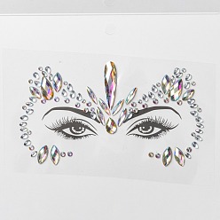 Colorful Acrylic Face Gems Stickers, Self Adhesive Temporary Tattoo, with Teardrop & Half Round & Horse Eye Rhinestones, Colorful, 0.3~3.55x0.3~0.9x0.15~0.4cm
