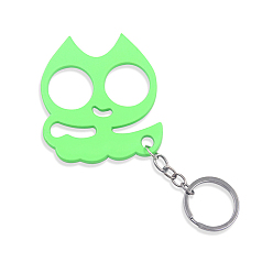 Lime Alloy Cat Head Shape Defense Keychain, Window Glass Breaker Charm Keychain with Iron Findings, Lime, 60x53mm