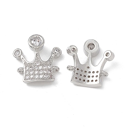 Platinum Brass Pave Clear Cubic Zirconia Connector Charms, Crown Links, Platinum, 16.5x15.5x3.5mm, Hole: 1mm