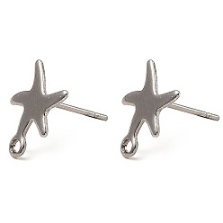 Stainless Steel Color Starfish Shape 201 Stainless Steel Stud Earrings Findings, with 304 Stainless Steel Pins &  Horizontal Loops, Stainless Steel Color, 11.5x8.5mm, Hole: 1.2mm, Pin: 0.7mm