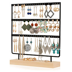 Black Triple Levels Rectangle Iron Earring Display Stand, Jewelry Display Rack, with Wood Findings Foundation, Black, 29x6.9x28.5cm