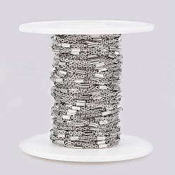 Couleur Acier Inoxydable 304 chaînes de câbles en acier inoxydable, avec bobine, perles de colonne, soudé, Ovale Plat, couleur inox, 2mm, lien: 2x1.5x0.3 mm, perle: 4x2 mm, environ 32.8 pieds (10 m)/rouleau