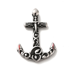 Antique Silver 304 Stainless Steel Pendants, Anchor Charm, Antique Silver, 33x22.5x4mm, Hole: 4x3.5mm