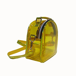 Yellow Laser Transparent Sling Bag, Mini PVC Crossbody Shoulder Backpack, with PU Leather Handle, for Women Girls, Yellow, 17.5x17.5x7cm