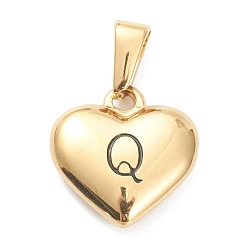 Letter Q Pendentifs en acier inoxydable, coeur avec lettre noire, or, letter.q, 304mm, Trou: 16x16x4.5mm