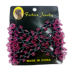 Fuchsia Iron Hair Bun Makers, Stretch Double Hair Combs, with Acrylic and Glass seed beads, Fuchsia, 90x80mm