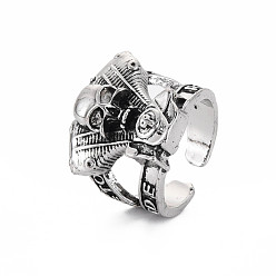 Antique Silver Men's Skull Alloy Open Cuff Ring, Halloween Wide Chunky Ring, Cadmium Free & Lead Free, Antique Silver, US Size 9 3/4(19.5mm)