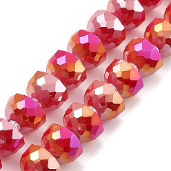 Cramoisi Brins de perles de verre à plaque de couleur ab, couleur opaque, facettes demi-tour, cramoisi, 7~7.5x5mm, Trou: 1mm, Environ 80 pcs/chapelet, 20.87''~21.26'' (53~54 cm)