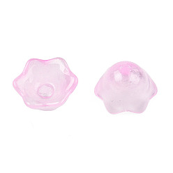 Rose Nacré Perles de verre transparentes peintes à la bombe à deux tons, fleur, perle rose, 7x11.5x11.5mm, Trou: 1.2mm
