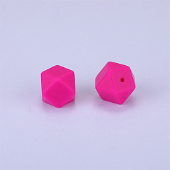 Cerise Hexagonal Silicone Beads, Chewing Beads For Teethers, DIY Nursing Necklaces Making, Cerise, 23x17.5x23mm, Hole: 2.5mm