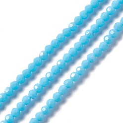Light Sky Blue Faceted(32 Facets) Glass Beads Strands, Round, Light Sky Blue, 4mm, Hole: 1mm, about 99~107pcs/strand, 14.09~15.43''(35.8~39.2cm)