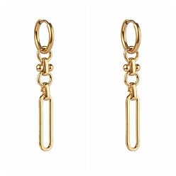 Golden 304 Stainless Steel Huggie Hoop Earrings, with Brass Handmade Link Chains, Golden, 48mm, Pin: 1mm