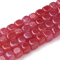 Red Natural Agate Beads Strands, Dyed, Cube, Red, 7.5~8x7~7.5x7~7.5mm, Hole: 1mm, about 50pcs/strand, 14.5 inch