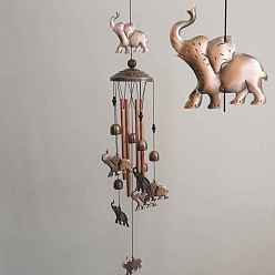 Cuivre Rouge Carillon à vent en forme d'éléphant et de tube en métal, Décorations artistiques suspendues pour fête sur la fenêtre du jardin, cuivre rouge, 900mm