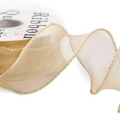 Золотистый Полиэстер органза лента, для упаковки подарков, изготовление галстука-бабочки, плоский, золотые, 1-5/8 дюйм (40 мм), около 9.84 ярдов (9 м) / рулон