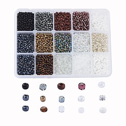 Mixed Color 8/0 Glass Seed Beads, Transparent & Frosted Colors & Baking Paint & Opaque Colors Lustered & Opaque Colours &  Trans. Colours Lustered & Silver Lined & Transparent Colours Rainbow & Ceylon, Round, Mixed Color, 8/0, 3mm, Hole: 1mm, 15color, 20g/color, 300g/box