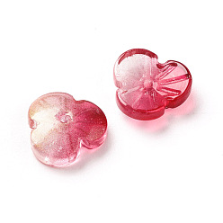 Crimson Transparent Glass Beads, with Glitter Powder, Dyed & Heated, Flower, Crimson, 12x3.6mm, Hole: 1mm